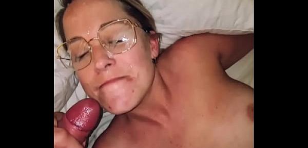  Amateur couple, blowjob with facial all over the specs